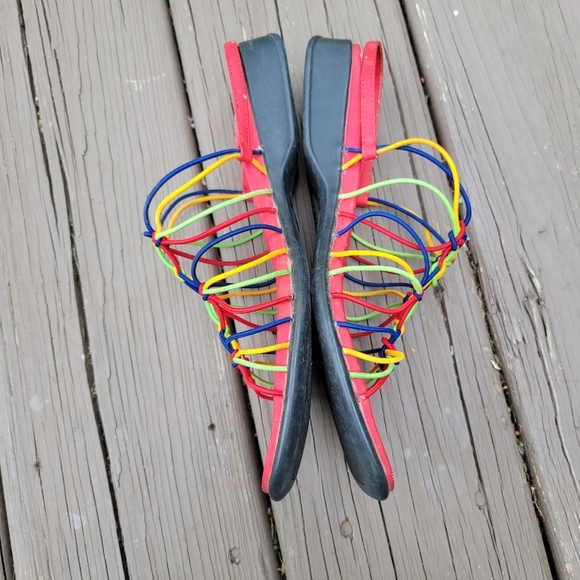 Vintage 90s y2k Rainbow Primary Elastic Strappy Caged Slingback Sandals 7 - Picture 4 of 9